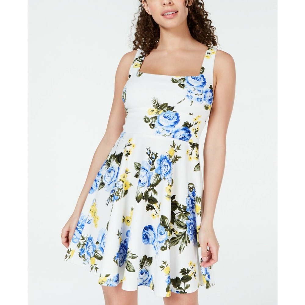 Juniors B. Darlin Square Neck Floral Blue White Dress - Size 7/8 - NWT